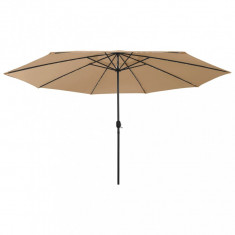 vidaXL Umbrelă de soare exterior, LED-uri&stâlp metal gri taupe 400 cm