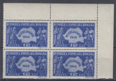 ROMANIA 1948 LP 226 RECENSAMANTUL BLOC DE 4 TIMBRE MNH foto