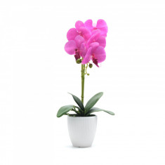 Orhidee artificiala siliconata cu aspect 100% natural in bol de ceramica, 50 cm, Roz foto
