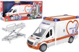 Ambulanta de jucarie pentru copii, Globo Heroes, alba, cu sunete si lumini specifice, baterii incluse, targa tip pat pacient, usi care se deschid,