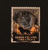 Timbru Clasic Rar Kenya Uganda Tanganyika 1935 Regele George V Leu și Palmieri 10c Ștampilat - A992