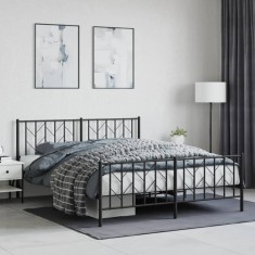 Cadru pat fără saltea, cu tăblie picioare negru 160x200cm metal