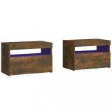Cumpara ieftin Noptiere cu lumini LED, 2 buc., stejar fumuriu, 60x35x40 cm