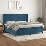 Cumpara ieftin Pat box spring cu saltea, albastru &icirc;nchis, 200x200 cm, catifea