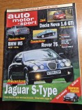 revista auto pro ianuarie 1999 - jaguar s-type , dacia nova 1.6 gti in teste , bmw M5 test , alfa romeo,yamaha moto , vw polo , formula 1