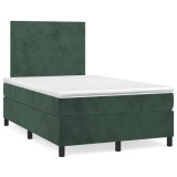VidaXL Pat cu arcuri, saltea și LED, verde &icirc;nchis, 120x190 cm, catifea 3270302