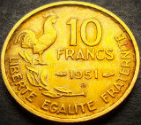 Moneda istorica 10 FRANCI / FRANCS - FRANTA, anul 1951 * cod 4034 = excelenta, Europa
