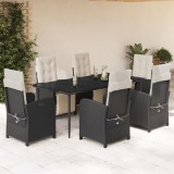 VidaXL Set mobilier de grădină cu perne, 7 piese, negru, poliratan