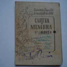 Cartea de membra a Uniunea Femeilor Democrate din RPR, Cluj, 1953