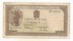 ROMANIA 500 LEI 1941 [07] filigran vertical foto