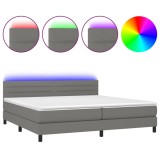 Cumpara ieftin Pat cu arcuri, saltea si LED, gri inchis, 200x200 cm, textil