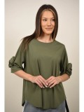 Bluza Dama Kaki cu Flori Aplicatii Vicenza Talie Unica XS S M Vascoza Nylon Spandex Bluza Femei Eleganta