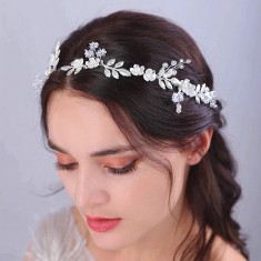 Accesoriu par modelator argintiu, cu flori si frunze, Saylor foto