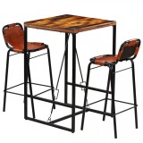 Cumpara ieftin Set bar 3 piese, lemn masiv reciclat, piele naturală de capră, vidaXL