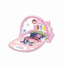 Covoras de joaca bebe cu pian si arcada cu jucarii Hippo Roz