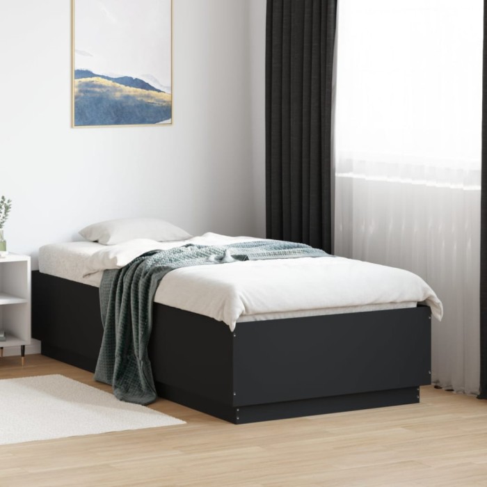 vidaXL Cadru de pat cu lumini LED, negru, 90x190 cm, lemn prelucrat 3209661