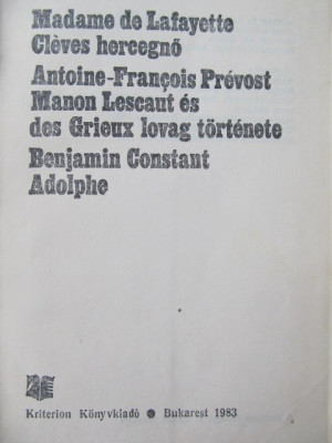 Cleves hercegno - Manon Lescaut es des Grieux lovag tortenete - Adolphe foto