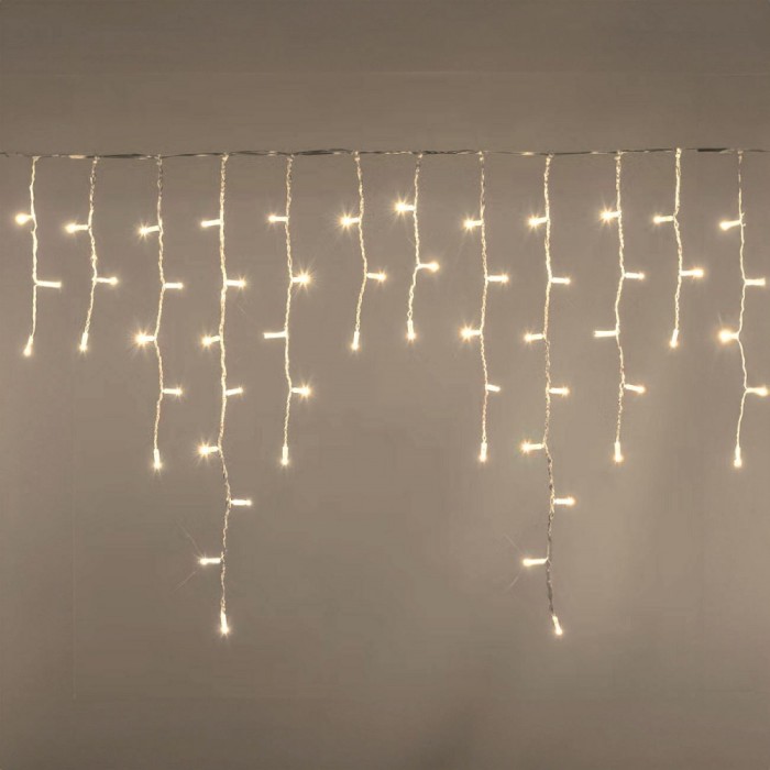 Instalație Lumini LED, Model Perdea, Lungime 10m, Culori Becuri Alb Cald, Culoare Cablu Transparent, Programe Inclus, Exterior-Interior