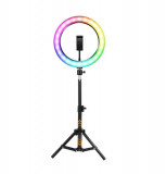 Lampa Circulara Make up Profesionala cu LED RGB, Ring Light cu 10 culori diferite,Lumina Rece/Calda Tip Inel, Trepied 160cm, Telecomanda, Pentru Poze, EJ PRODUCTS