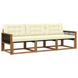 vidaXL Set de canapele de exterior cu pernă 3 pcs Natural și Crem 3381214