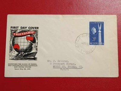 Australia 1955 - 13th bataliei de la Marea Coralilor, FDC circulata foto
