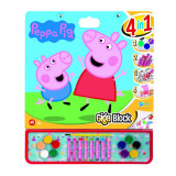 Set pentru desen Giga Block 4 in 1 Peppa Pig, 8 creioane, 10 acuarele, autocolante, pensula si sabloane, AS