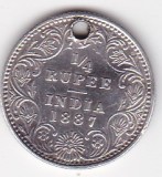 India &frac14; Rupee RUPIE 1887 Victoria gaurita, Asia, Argint