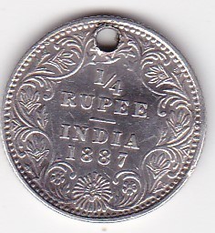 India &amp;frac14; Rupee RUPIE 1887 Victoria gaurita foto