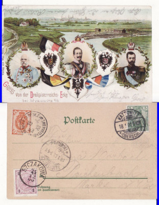 Polonia, Germania,Austria,Rusia-Myslowitz-Granita a 3 imperii-clasica foto