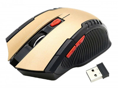 Mouse Optic Gaming Wireless, 1600 DPI, culoare Gold foto