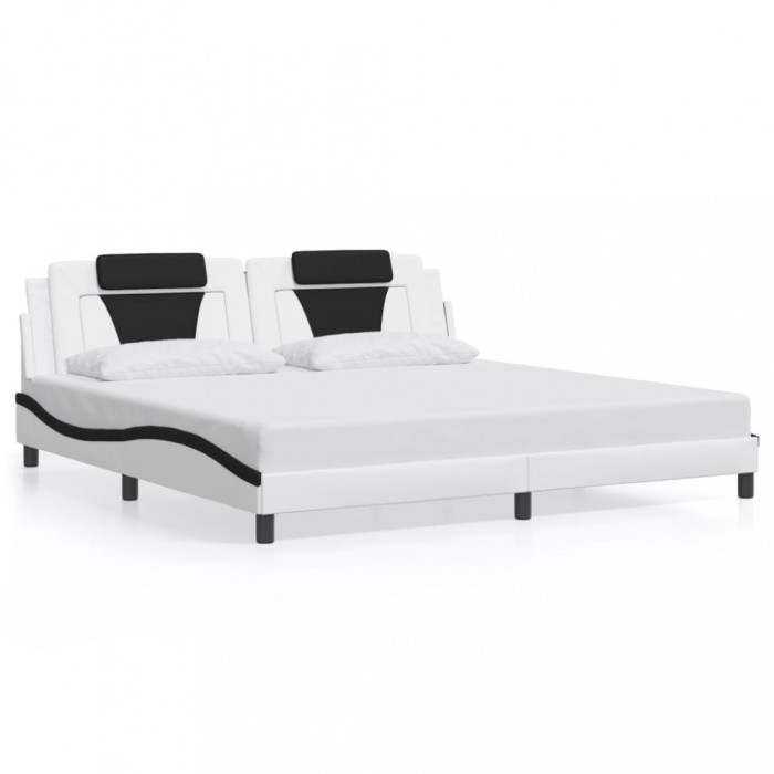 Cadru de pat Viana fara saltea alb si negru 200x200cm piele artificiala