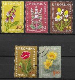 Lot 5 Timbre Rom&acirc;nia RPR 1959 Plante Medicinale Degețel Roșu Mentă Mușețel Mac Ruscuță Ștampilat - A007