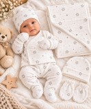 Cumpara ieftin Set bebeluși din 5 piese alb cu model stelute, bumbac 100% (Marime Disponibila: