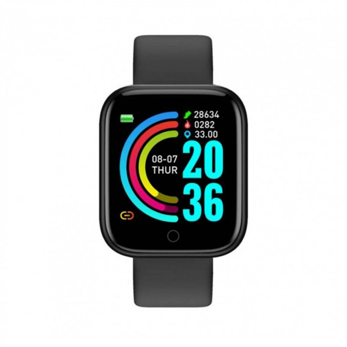 Ceas Smartwatch Techstar&reg; Y68, 1.30 inch IPS, Bluetooth 4.0, Monitorizare Puls, Tensiune, Alerte Sedentarism, Hidratare, Negru