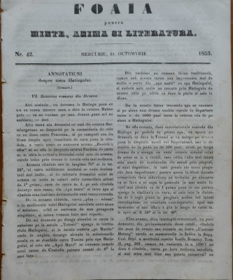 Ziarul Foaia pentru minte , inima si literatura , nr. 42 ,1853 ,Muresanu , Hateg foto