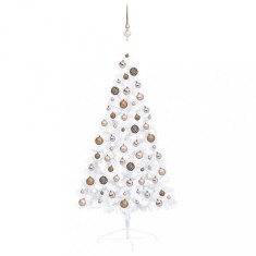 vidaXL Jumătate brad Crăciun artificial cu set globuri, alb, 120 cm 3077568
