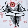 Set lenjerie intima sexy dantela.negru cu alb. Chilot cu decupaj in zona intima., XL, XXL