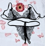 Set lenjerie intima sexy dantela.negru cu alb. Chilot cu decupaj in zona intima.