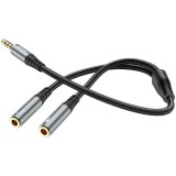 Cumpara ieftin Cablu Audio HOCO, UPA21, 3.5 mm la 3.5 mm, Tata la 2 x Mama, 0.25 m, Negru
