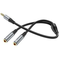 Cablu Audio HOCO, UPA21, 3.5 mm la 3.5 mm, Tata la 2 x Mama, 0.25 m, Negru