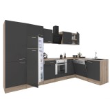 Leziter Unitate Bucatarie Colt Yorki 340 Stejar Sonoma Antracit cu Frigider Congelator