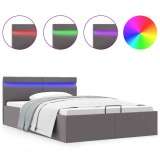 Cumpara ieftin Cadru pat hidraulic lada si LED gri 140x200 cm piele ecologica