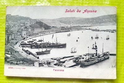 G388-I-PANORAMA-Portul ANCONA Italia-Carte postala anii 1900 stare generala buna 14/9 cm. Colturile putin indoite. foto