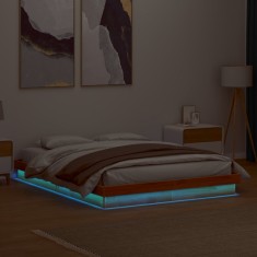vidaXL Cadru de pat cu LED, maro ceruit, 150x200 cm, lemn masiv de pin 844415