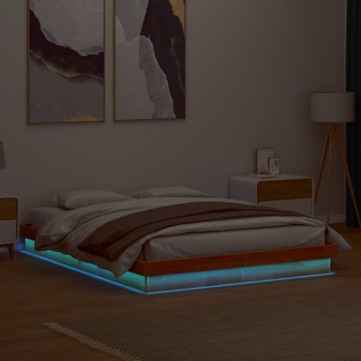 vidaXL Cadru de pat cu LED, maro ceruit, 150x200 cm, lemn masiv de pin foto