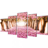 Set tablouri de panza ciresi in floare 200 x 100 cm, vidaXL