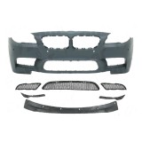 Set bara fata BMW Seria 5 (F10/F11), 2010-2013, cu gauri spalator si senzori parcare; grunduit, de vopsit; type M5; cu grile inferioare, cu spoiler;