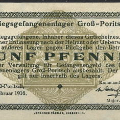 RARR : GERMANIA = LAGERGELD GROSS - PORITSCH 5 PFENNIG 1916 - UNC / IN SCAN