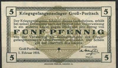 RARR : GERMANIA = LAGERGELD GROSS - PORITSCH 5 PFENNIG 1916 - UNC / IN SCAN foto