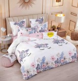 Cumpara ieftin Lenjerie pat dublu,bumbac finet,6 piese cu elastic,alba cu flori si gene-A595